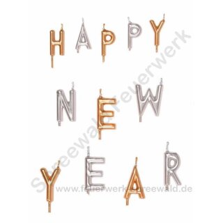 Happy New Year Party Kerzen Set - 12 Buchstaben Kerzen = HAPPY NEW YEAR